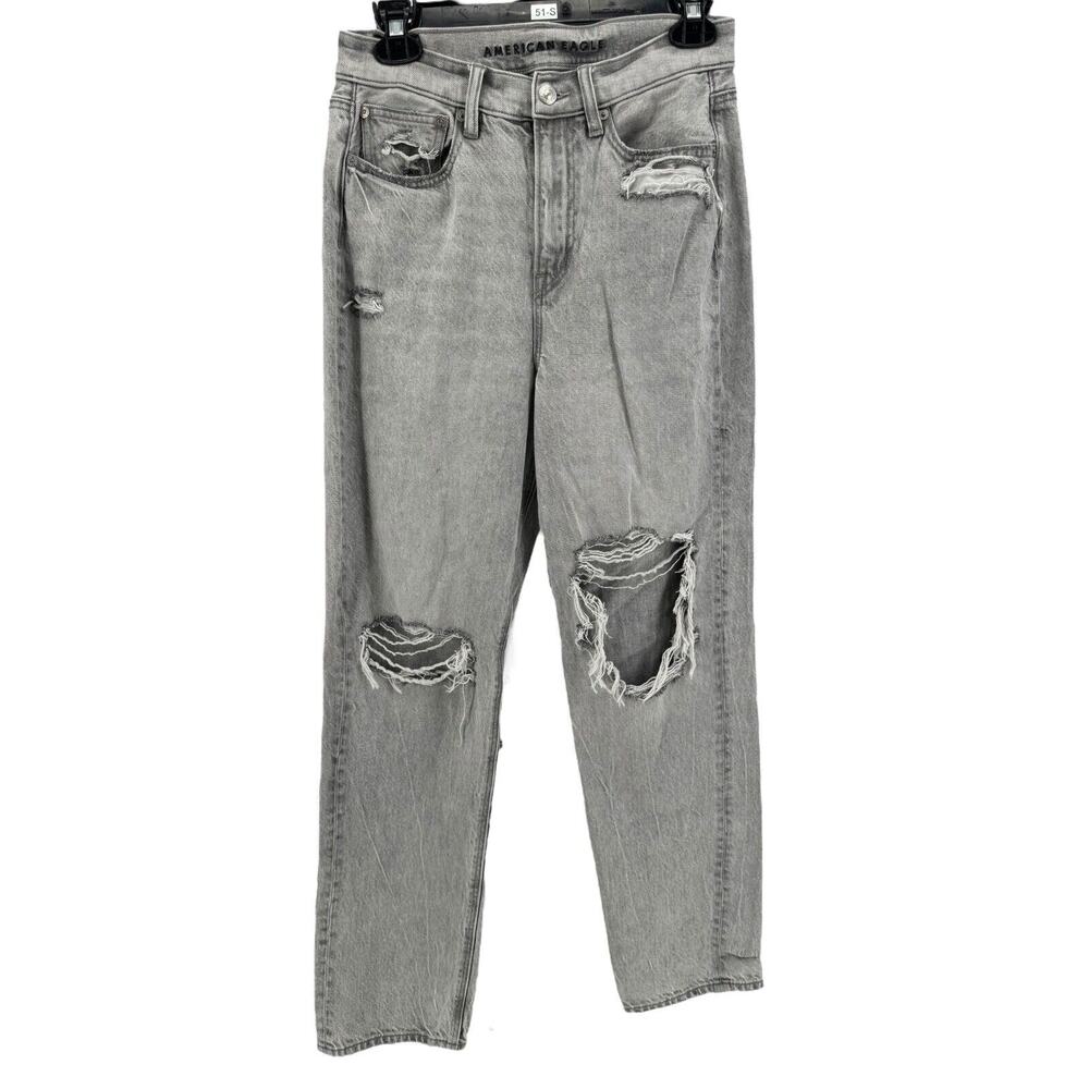 American Eagle Gray Wash Distressed Highest Rise 90's Boyfriend Jeans Size 4